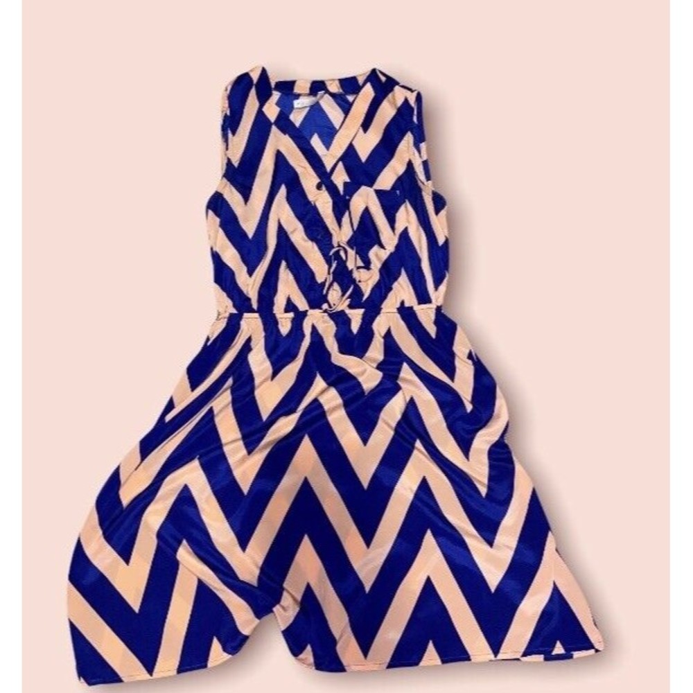 Poema Pink and Blue cheveron Style Dress made in Usa sz Small